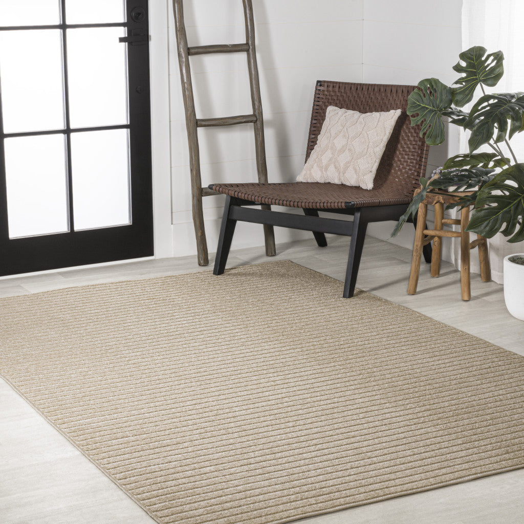 8' X 10' Beige And Cream Striped Indoor Outdoor Area Rug - GreatEagleInc