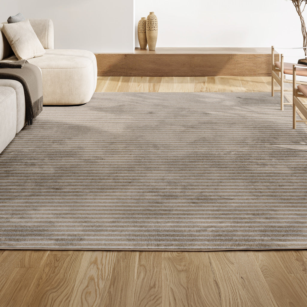8' X 10' Beige And Cream Striped Indoor Outdoor Area Rug - GreatEagleInc