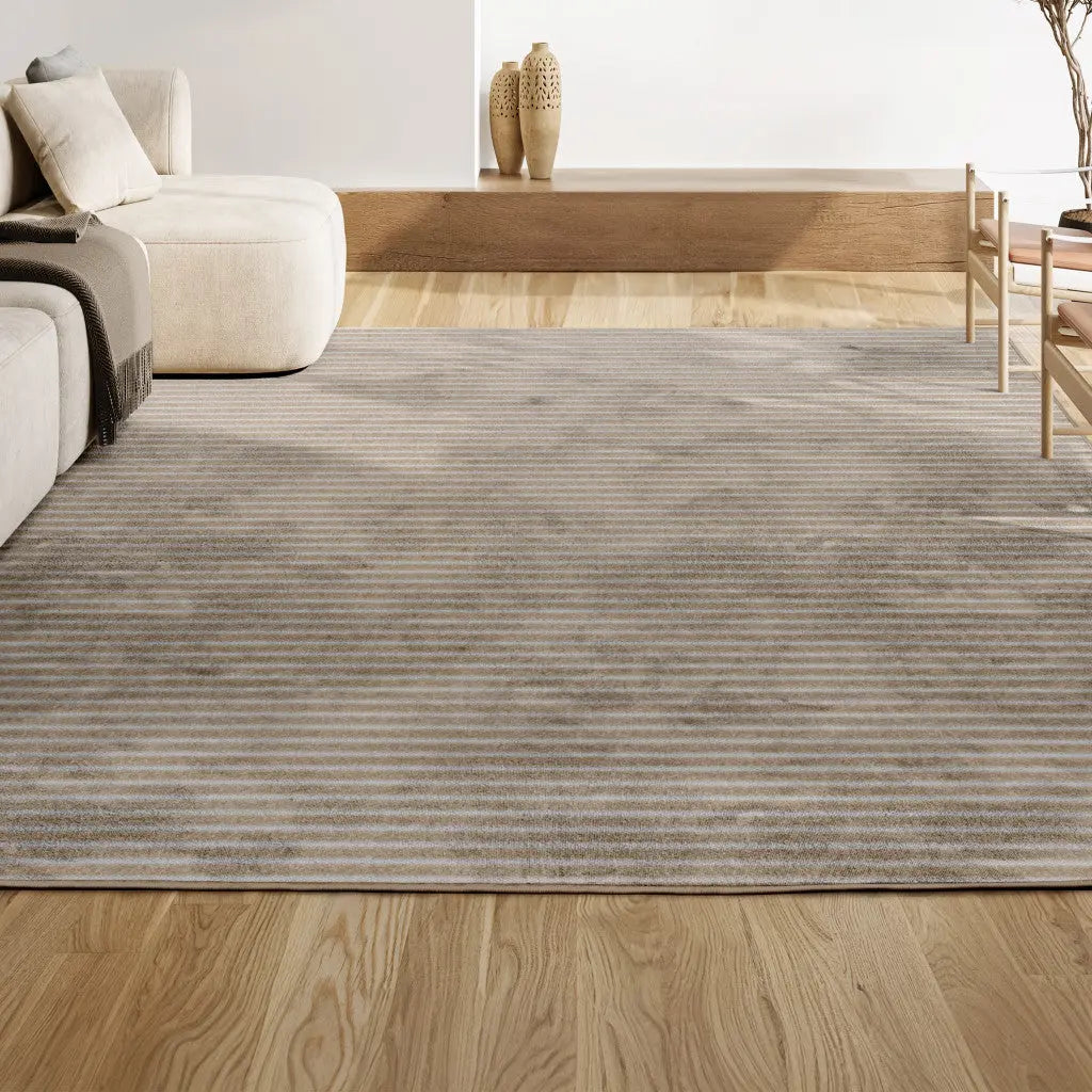 8' X 10' Beige And Cream Striped Indoor Outdoor Area Rug - GreatEagleInc