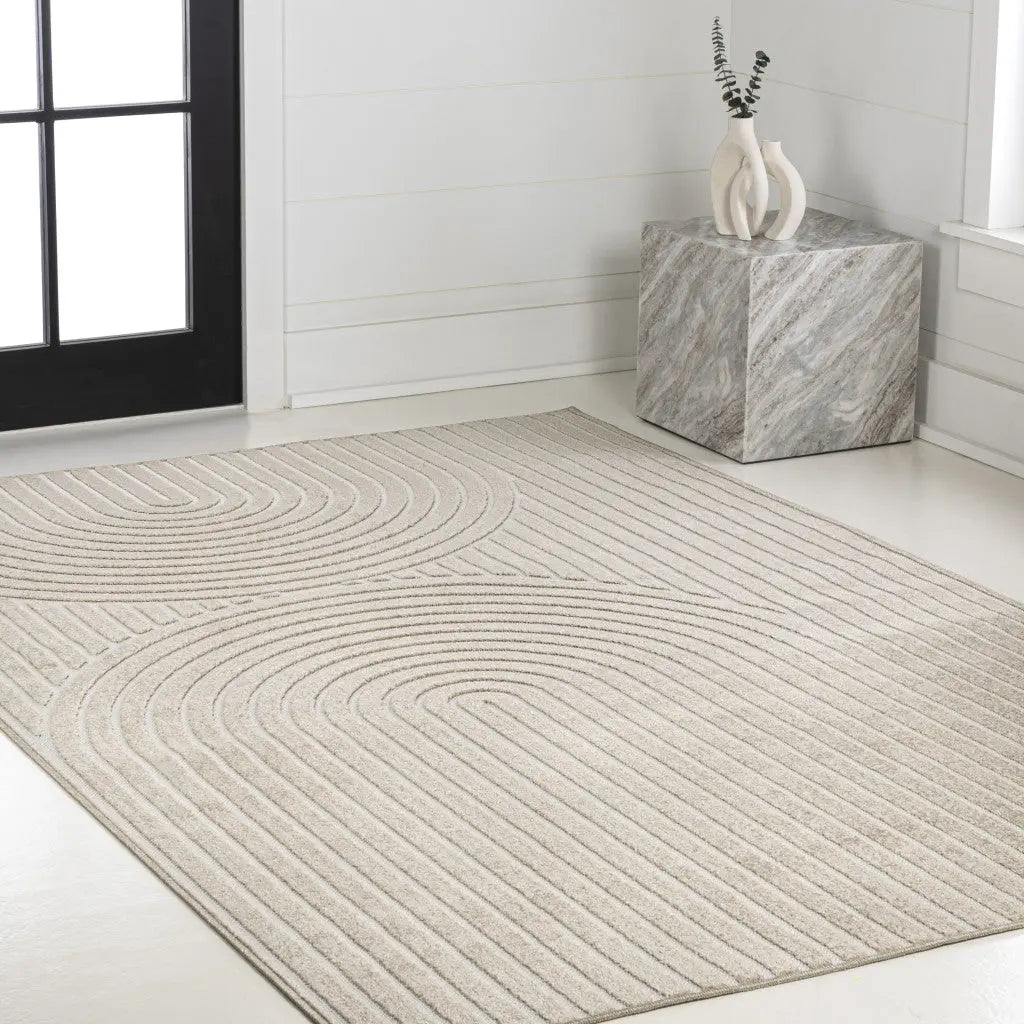 8' X 10' Beige And Cream Striped Indoor Outdoor Area Rug Homeroots Outdoor