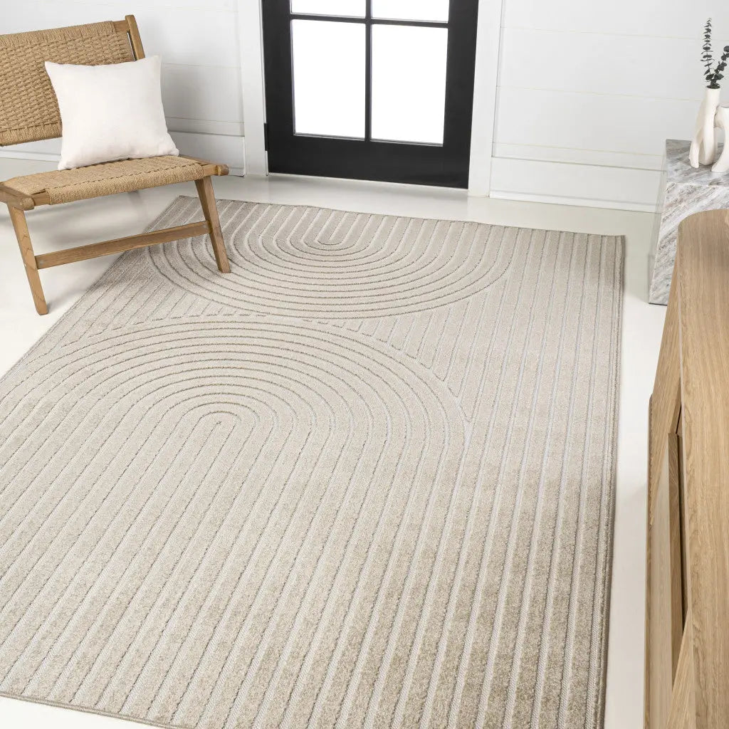 8' X 10' Beige And Cream Striped Indoor Outdoor Area Rug Homeroots Outdoor