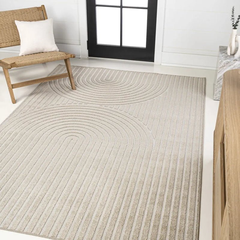 8' X 10' Beige And Cream Striped Indoor Outdoor Area Rug Homeroots Outdoor