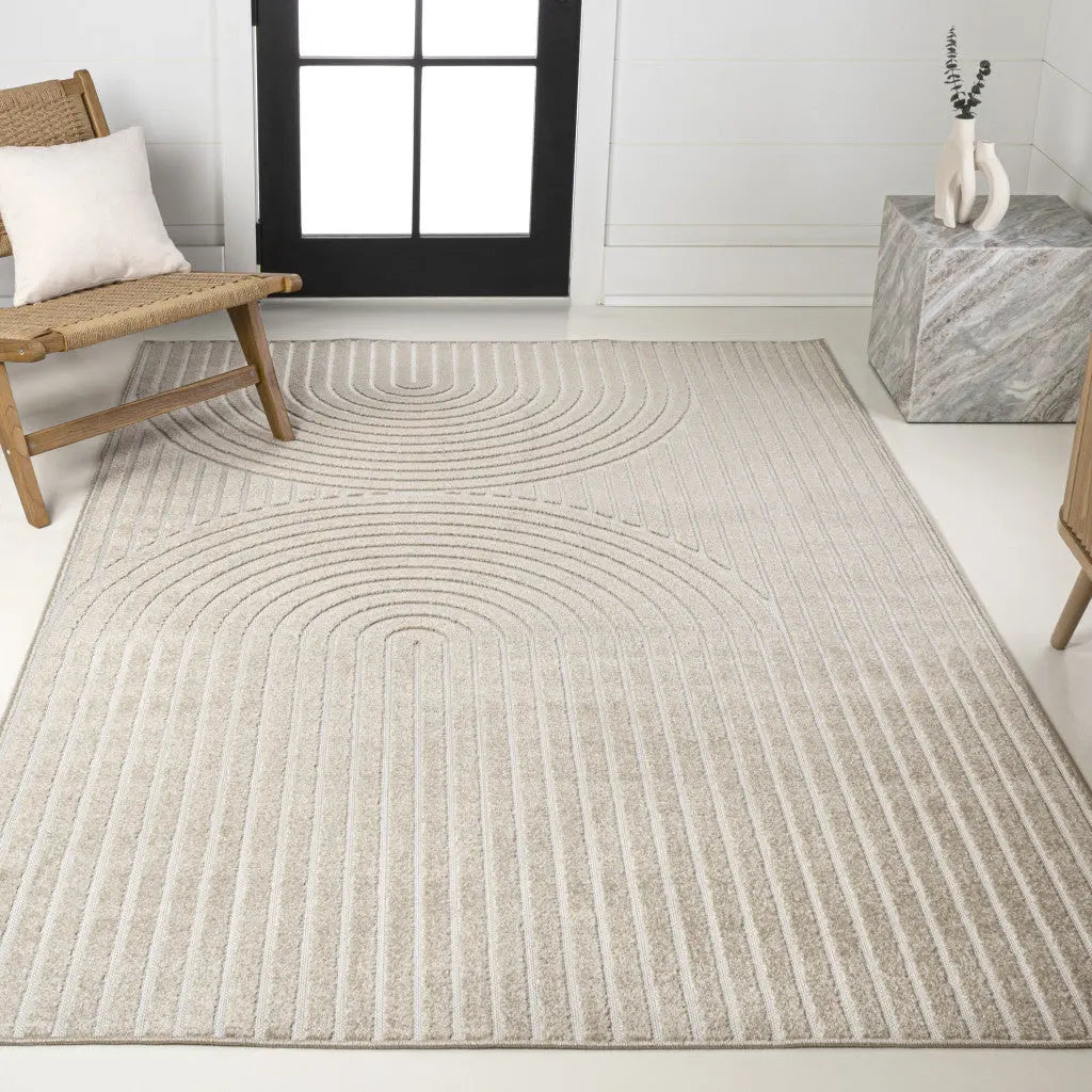 8' X 10' Beige And Cream Striped Indoor Outdoor Area Rug Homeroots Outdoor
