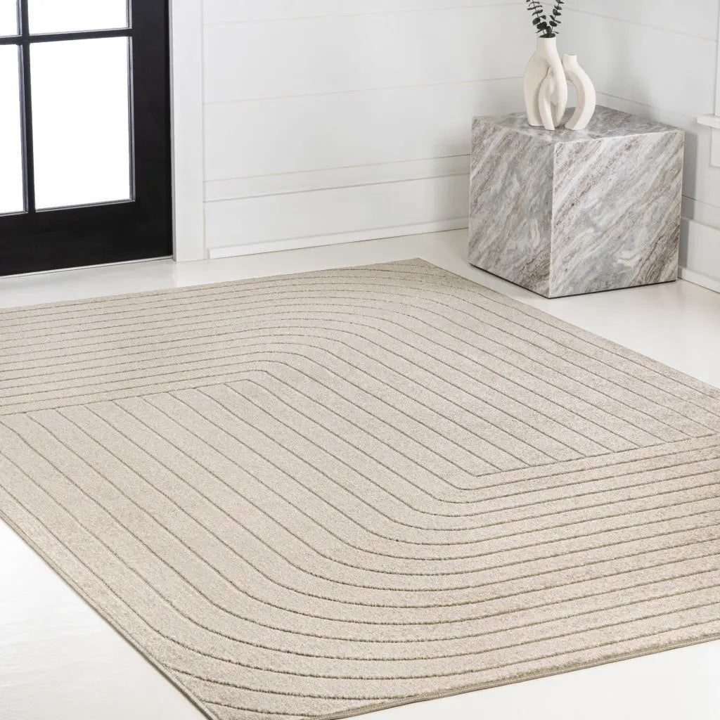 8' X 10' Beige And Cream Striped Indoor Outdoor Area Rug Homeroots Outdoor