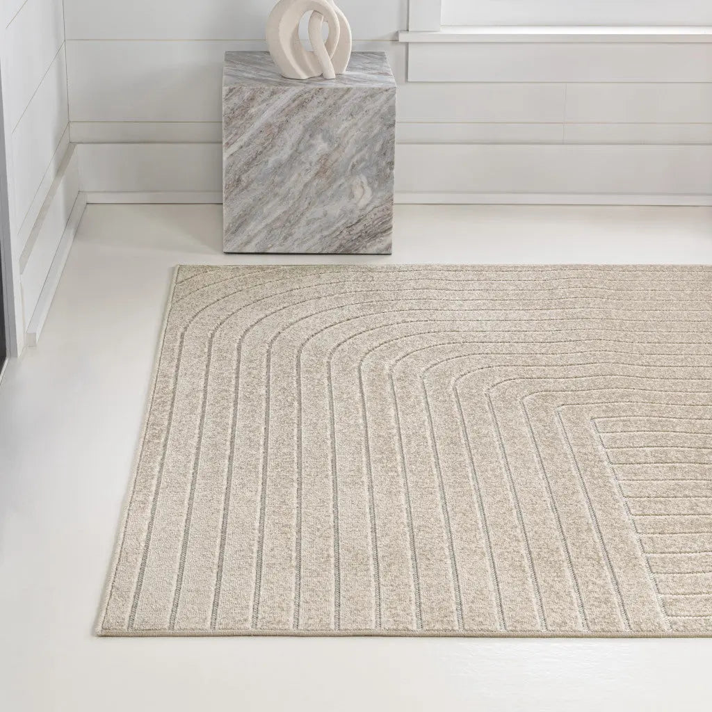 8' X 10' Beige And Cream Striped Indoor Outdoor Area Rug Homeroots Outdoor