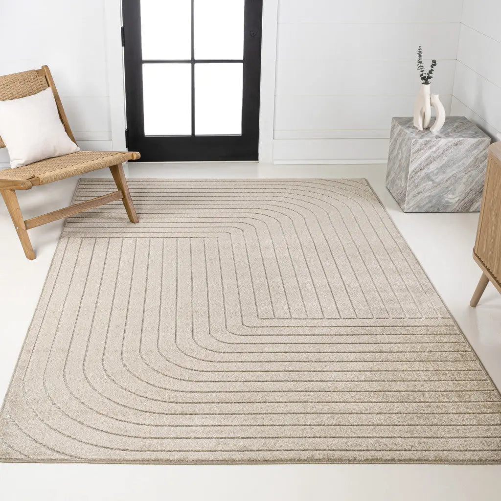 8' X 10' Beige And Cream Striped Indoor Outdoor Area Rug Homeroots Outdoor