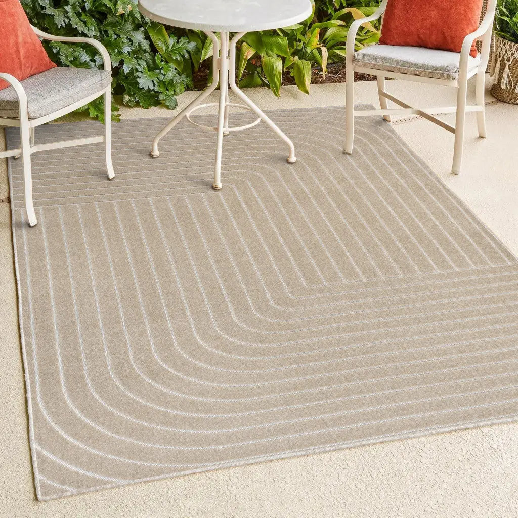 8' X 10' Beige And Cream Striped Indoor Outdoor Area Rug Homeroots Outdoor