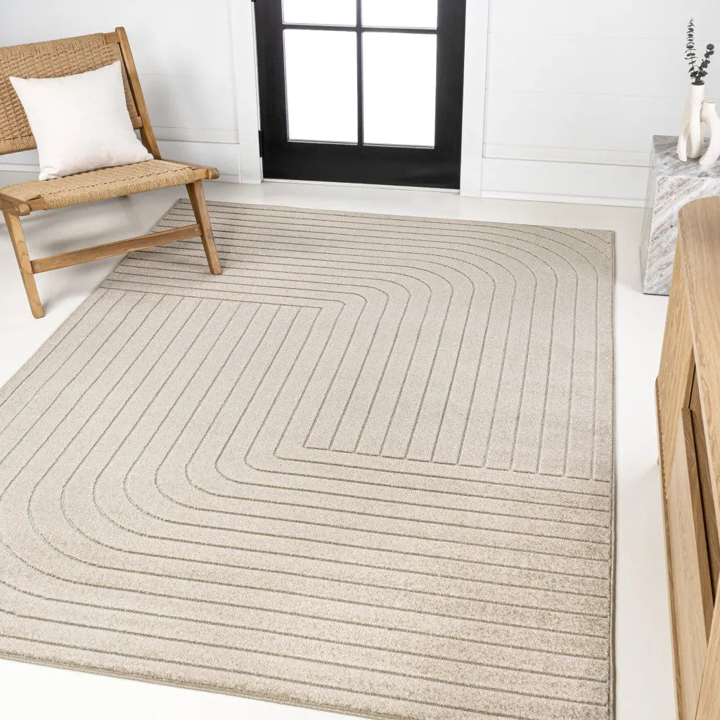 8' X 10' Beige And Cream Striped Indoor Outdoor Area Rug Homeroots Outdoor