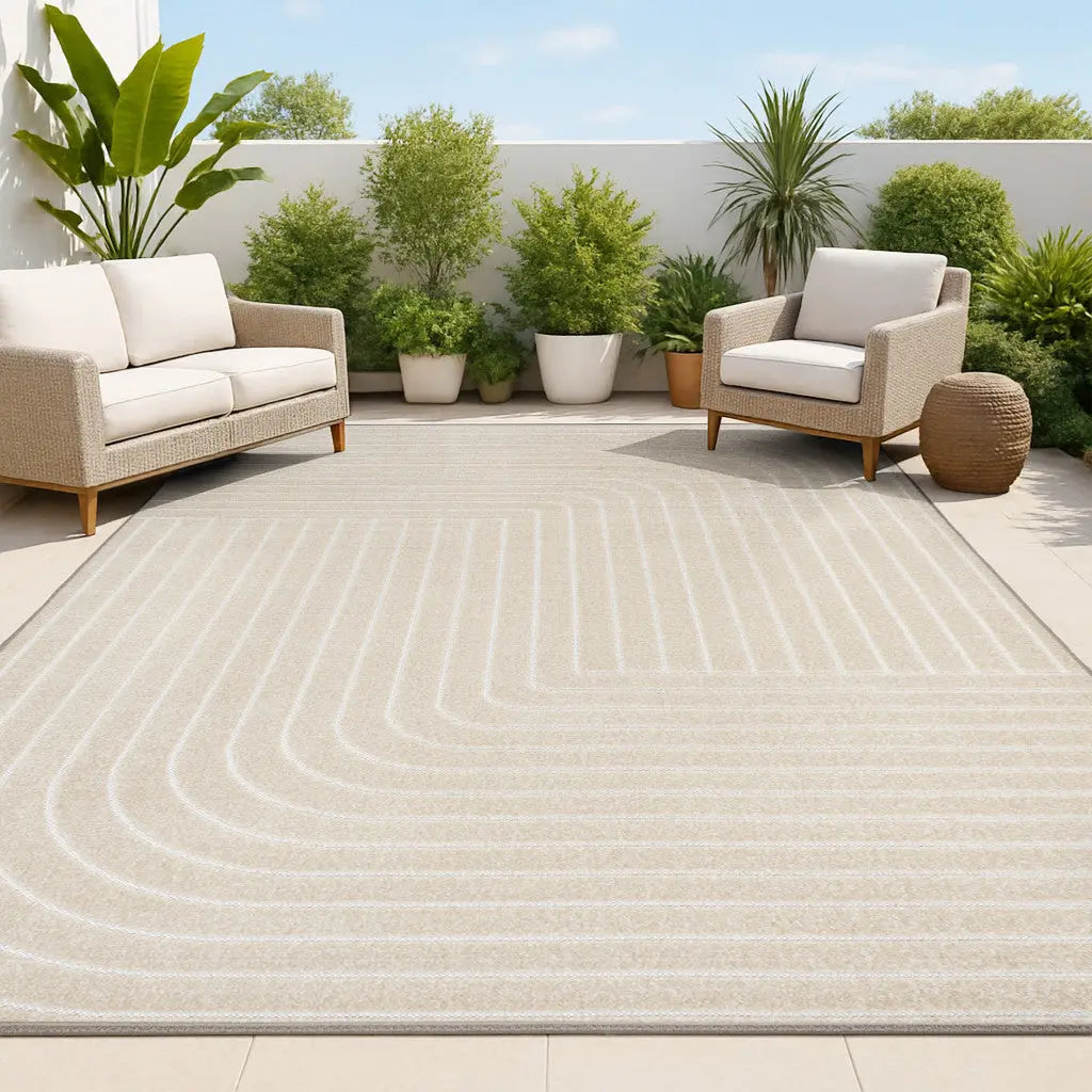 8' X 10' Beige And Cream Striped Indoor Outdoor Area Rug Homeroots Outdoor