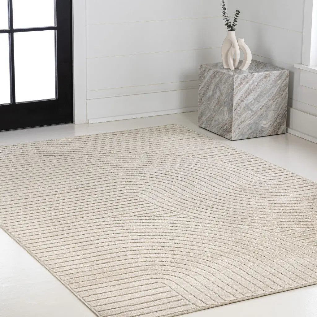 8' X 10' Beige And Cream Striped Indoor Outdoor Area Rug Homeroots Outdoor