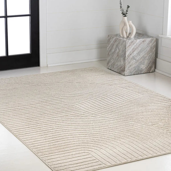 8' X 10' Beige And Cream Striped Indoor Outdoor Area Rug Homeroots Outdoor