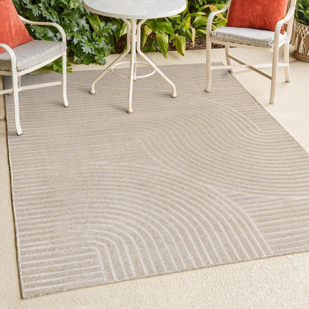 8' X 10' Beige And Cream Striped Indoor Outdoor Area Rug Homeroots Outdoor