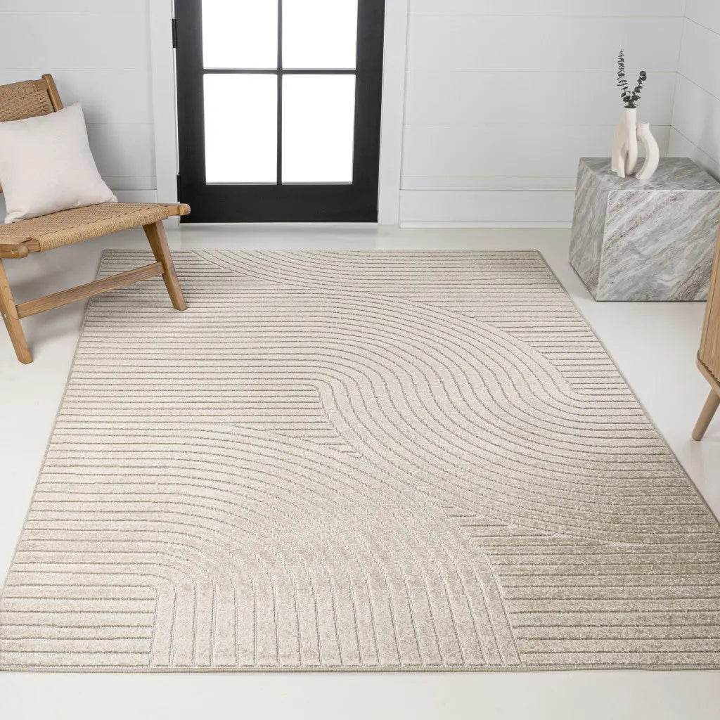 8' X 10' Beige And Cream Striped Indoor Outdoor Area Rug Homeroots Outdoor