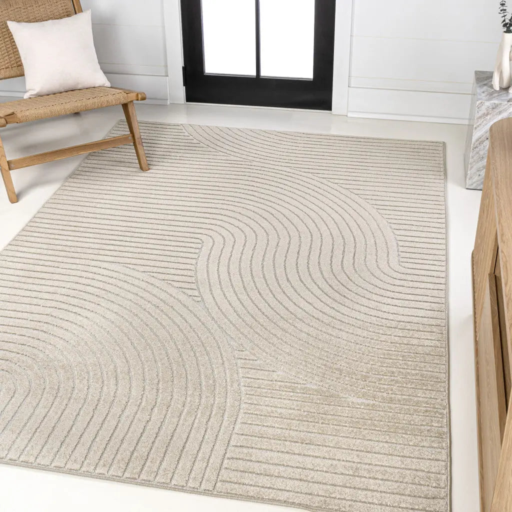 8' X 10' Beige And Cream Striped Indoor Outdoor Area Rug Homeroots Outdoor