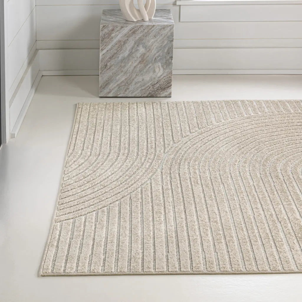 8' X 10' Beige And Cream Striped Indoor Outdoor Area Rug Homeroots Outdoor