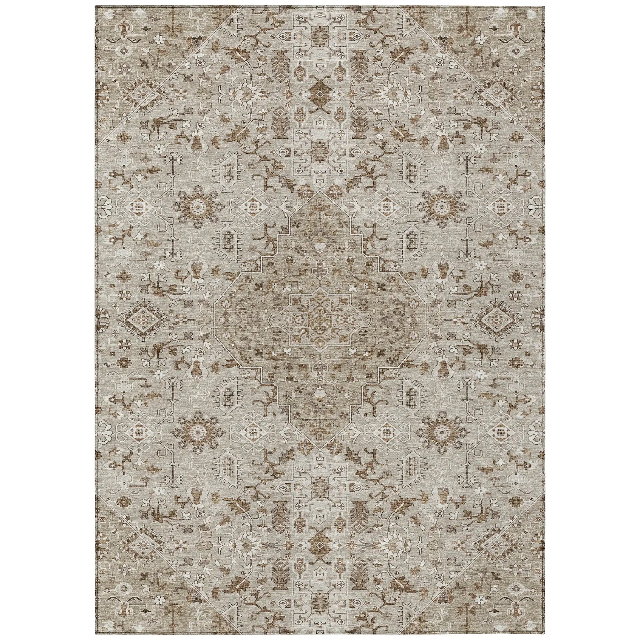 8' X 10' Beige And Graphite Medallion Washable Indoor Outdoor Area Rug Homeroots Outdoor