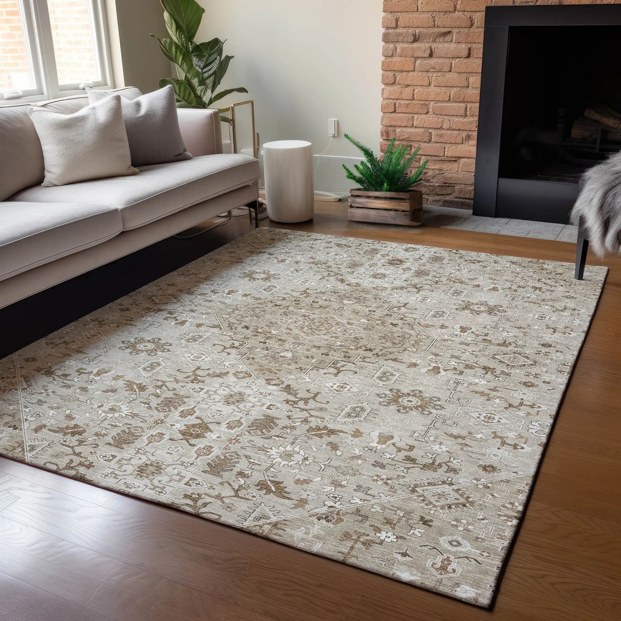 8' X 10' Beige And Graphite Medallion Washable Indoor Outdoor Area Rug Homeroots Outdoor