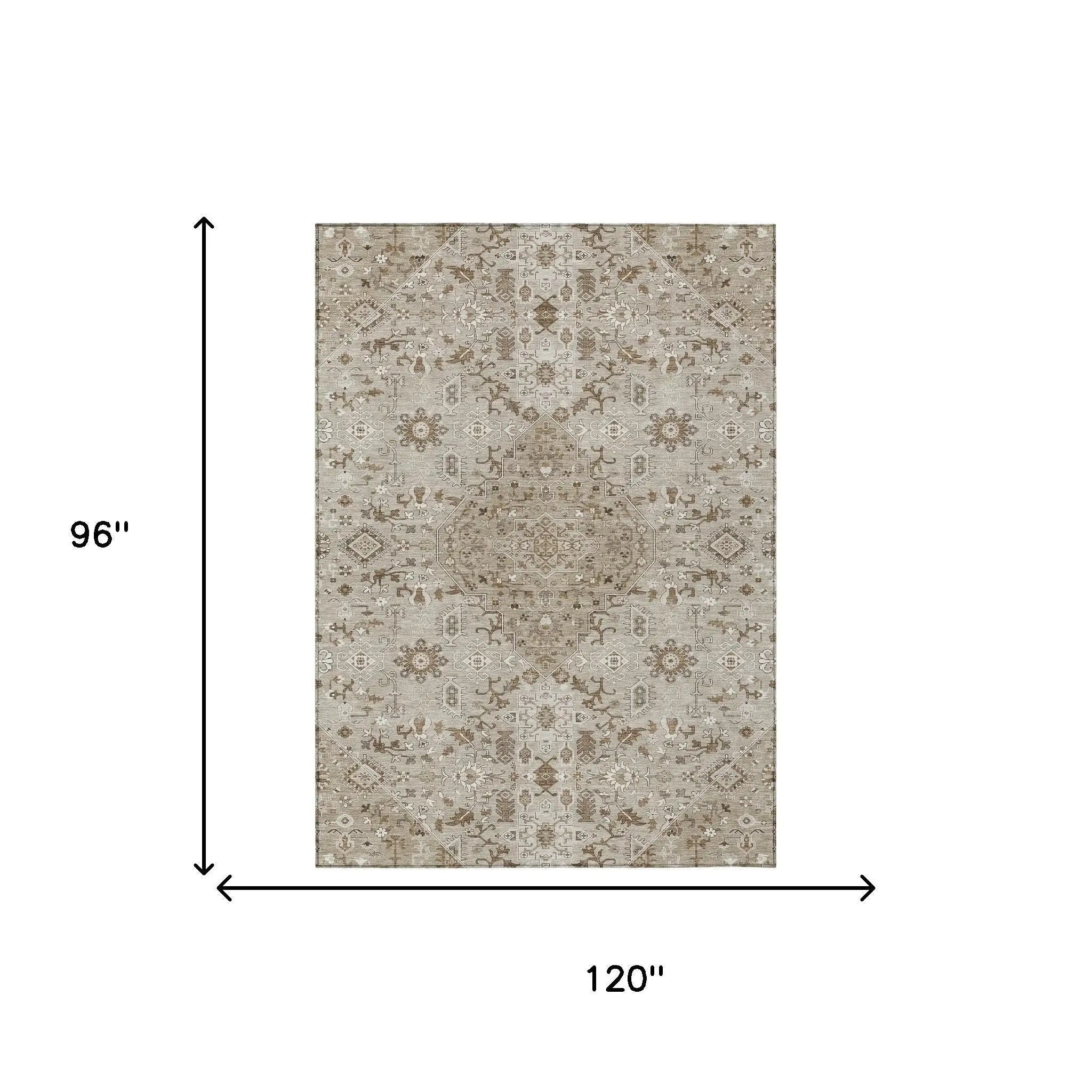 8' X 10' Beige And Graphite Medallion Washable Indoor Outdoor Area Rug Homeroots Outdoor