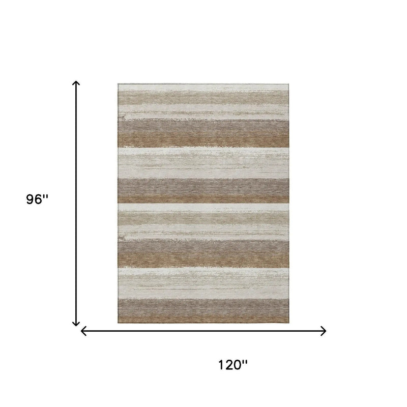 8' X 10' Beige And Graphite Striped Washable Indoor Outdoor Area Rug Homeroots Outdoor