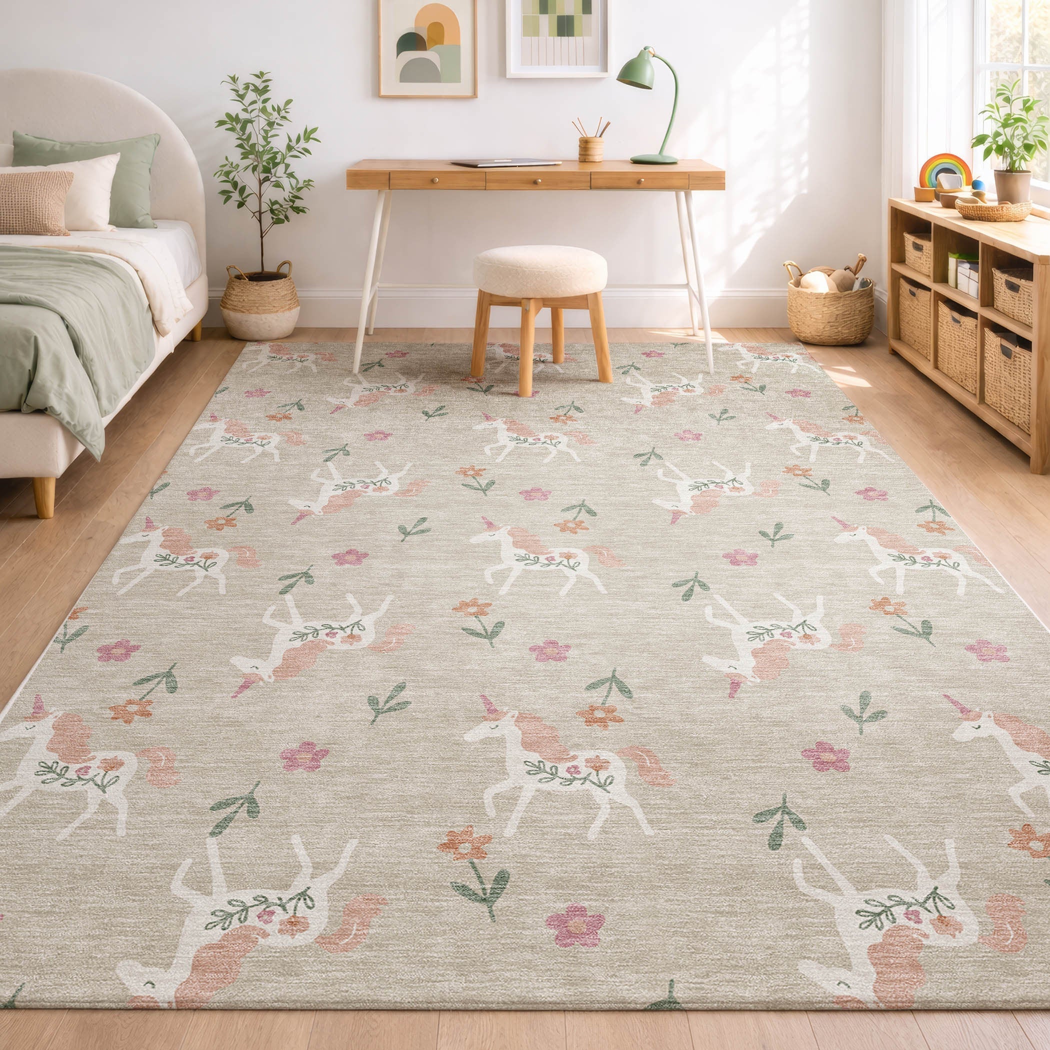 8' X 10' Beige And Gray Floral Washable Indoor Outdoor Area Rug Homeroots Outdoor