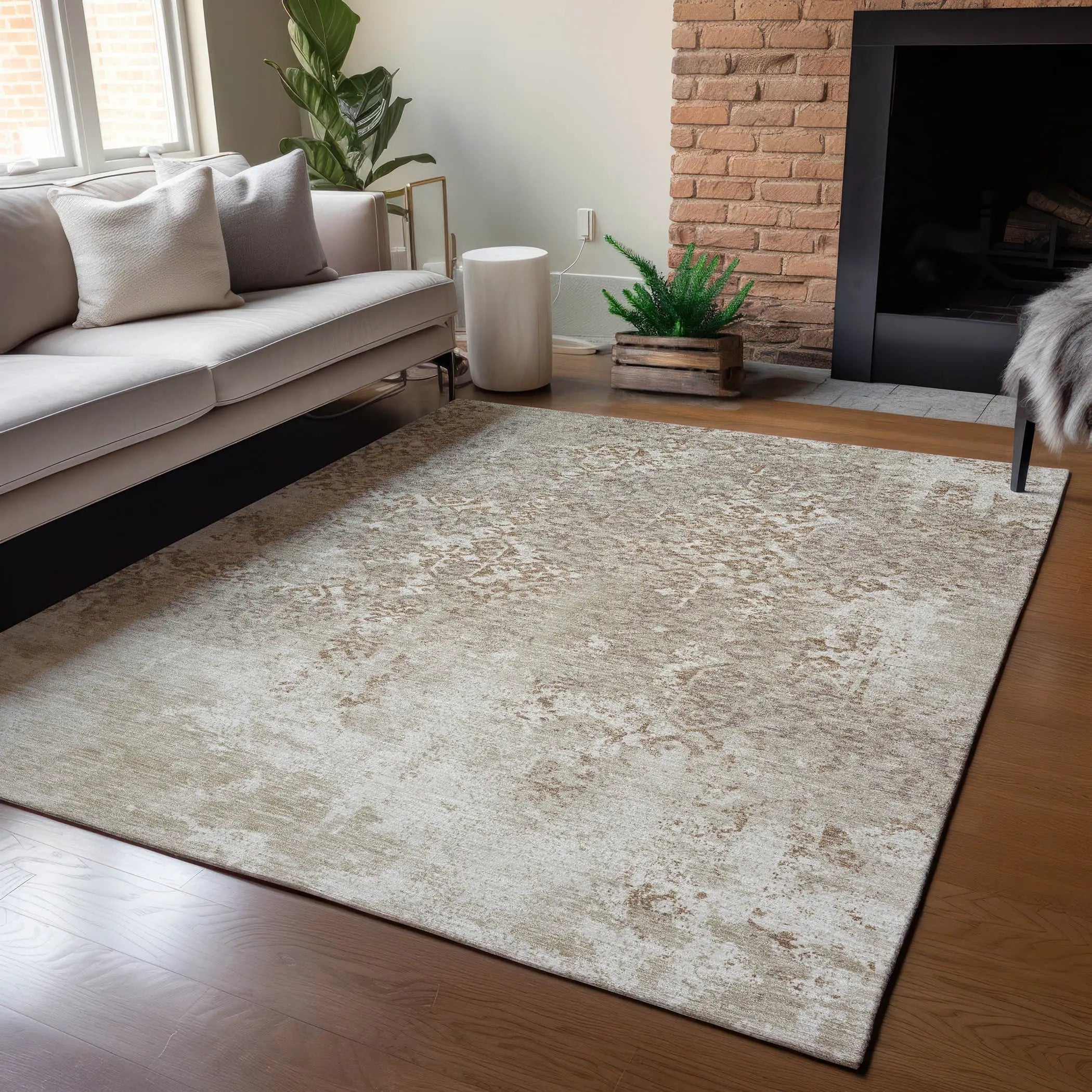 8' X 10' Beige And Gray Oriental Washable Indoor Outdoor Area Rug Homeroots Outdoor
