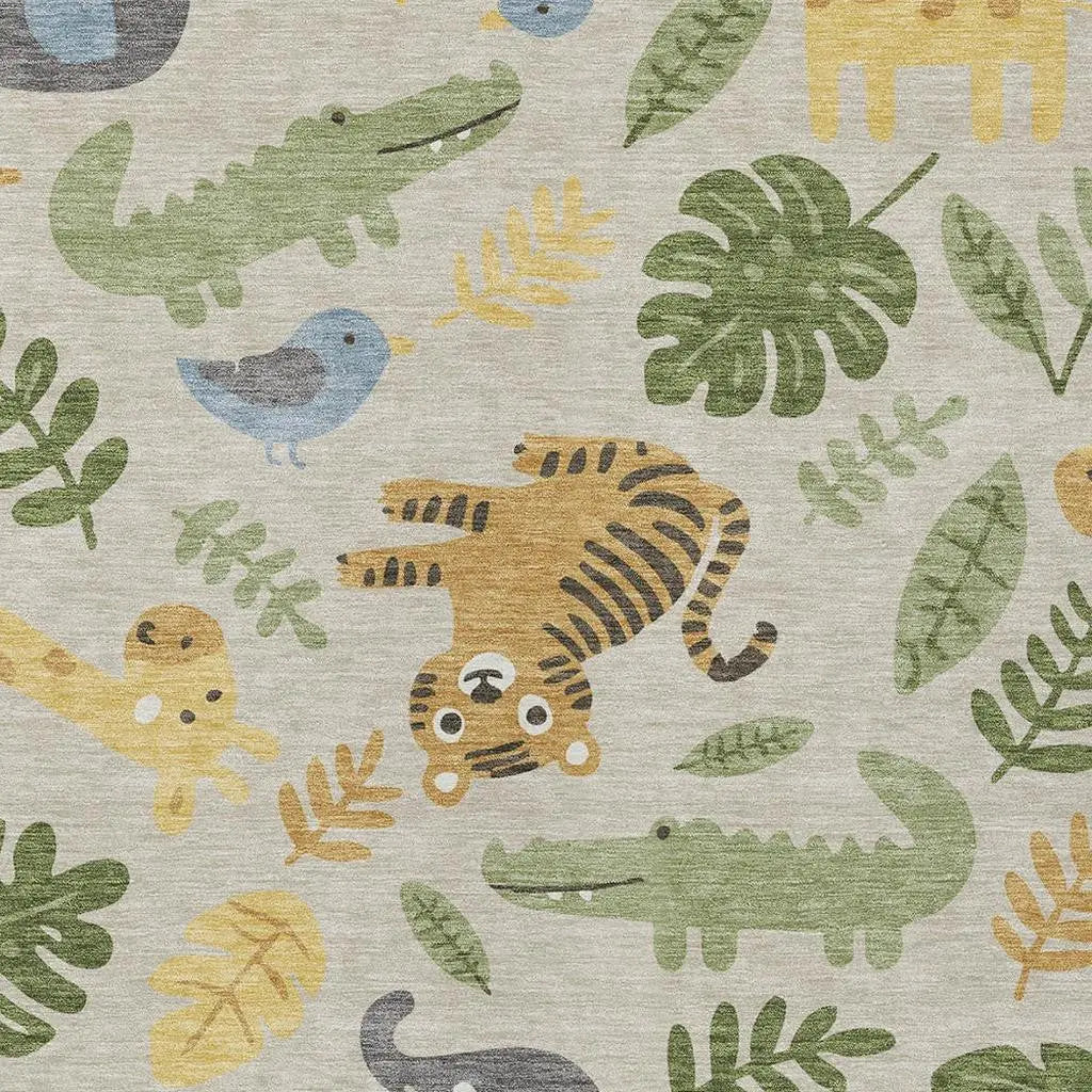 8' X 10' Beige And Green Abstract Washable Indoor Outdoor Area Rug Homeroots Outdoor