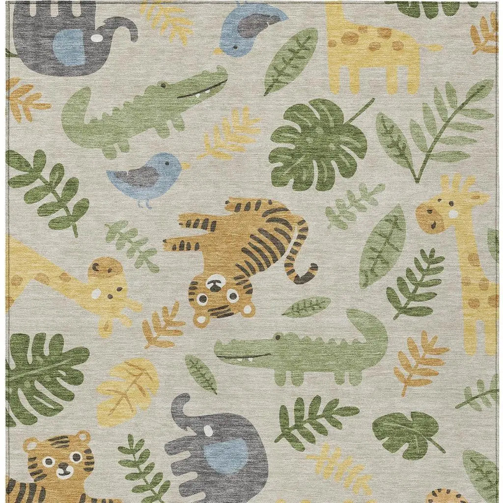 8' X 10' Beige And Green Abstract Washable Indoor Outdoor Area Rug Homeroots Outdoor