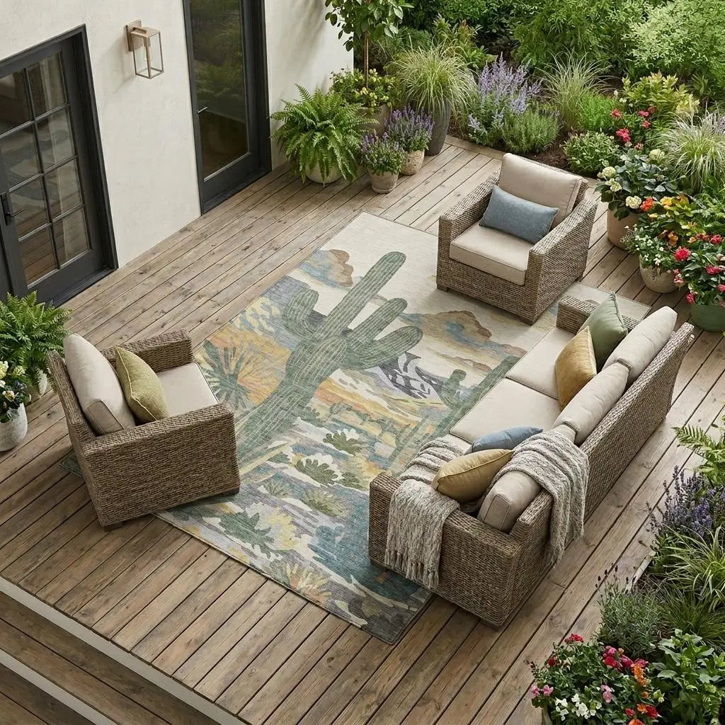 8' X 10' Beige And Green Trees Washable Indoor Outdoor Area Rug Homeroots Outdoor
