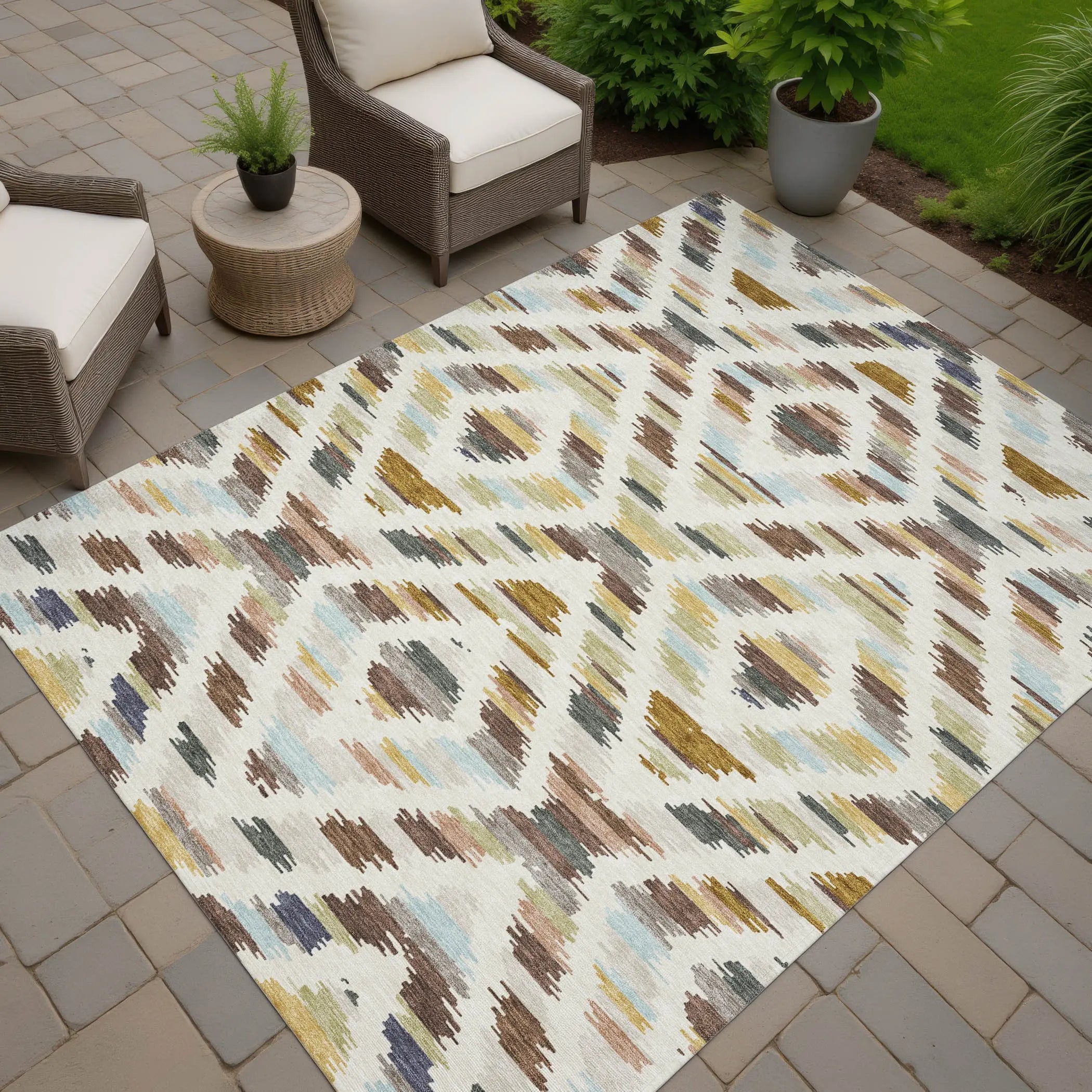 8' X 10' Beige And Green Tribal Washable Indoor Outdoor Area Rug Homeroots Outdoor