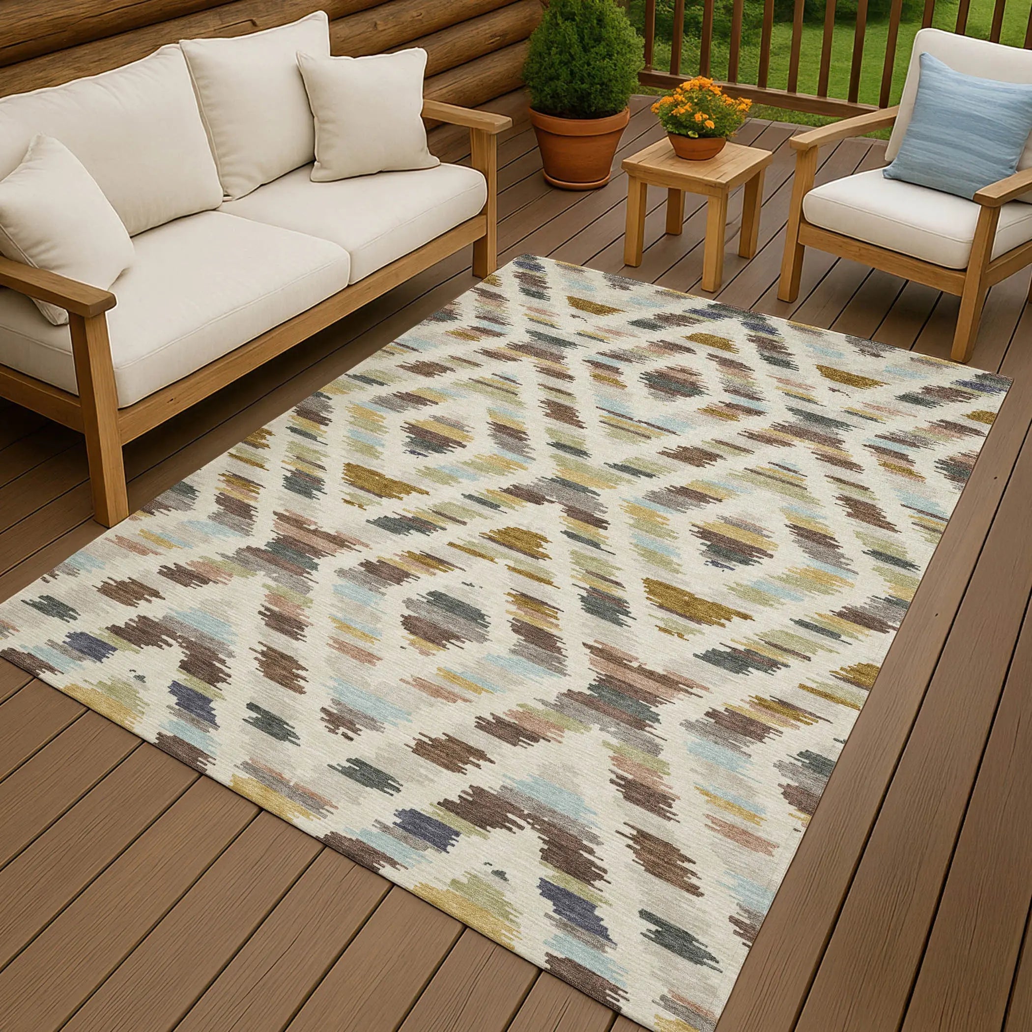 8' X 10' Beige And Green Tribal Washable Indoor Outdoor Area Rug Homeroots Outdoor