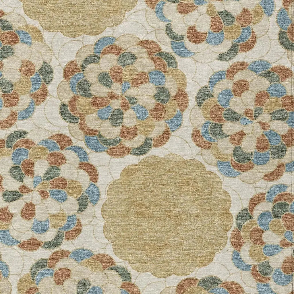8' X 10' Beige And Ivory Floral Washable Indoor Outdoor Area Rug Homeroots Outdoor