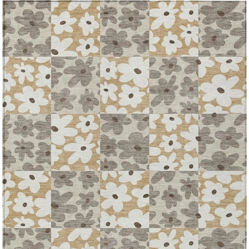 8' X 10' Beige And Ivory Floral Washable Indoor Outdoor Area Rug Homeroots Outdoor