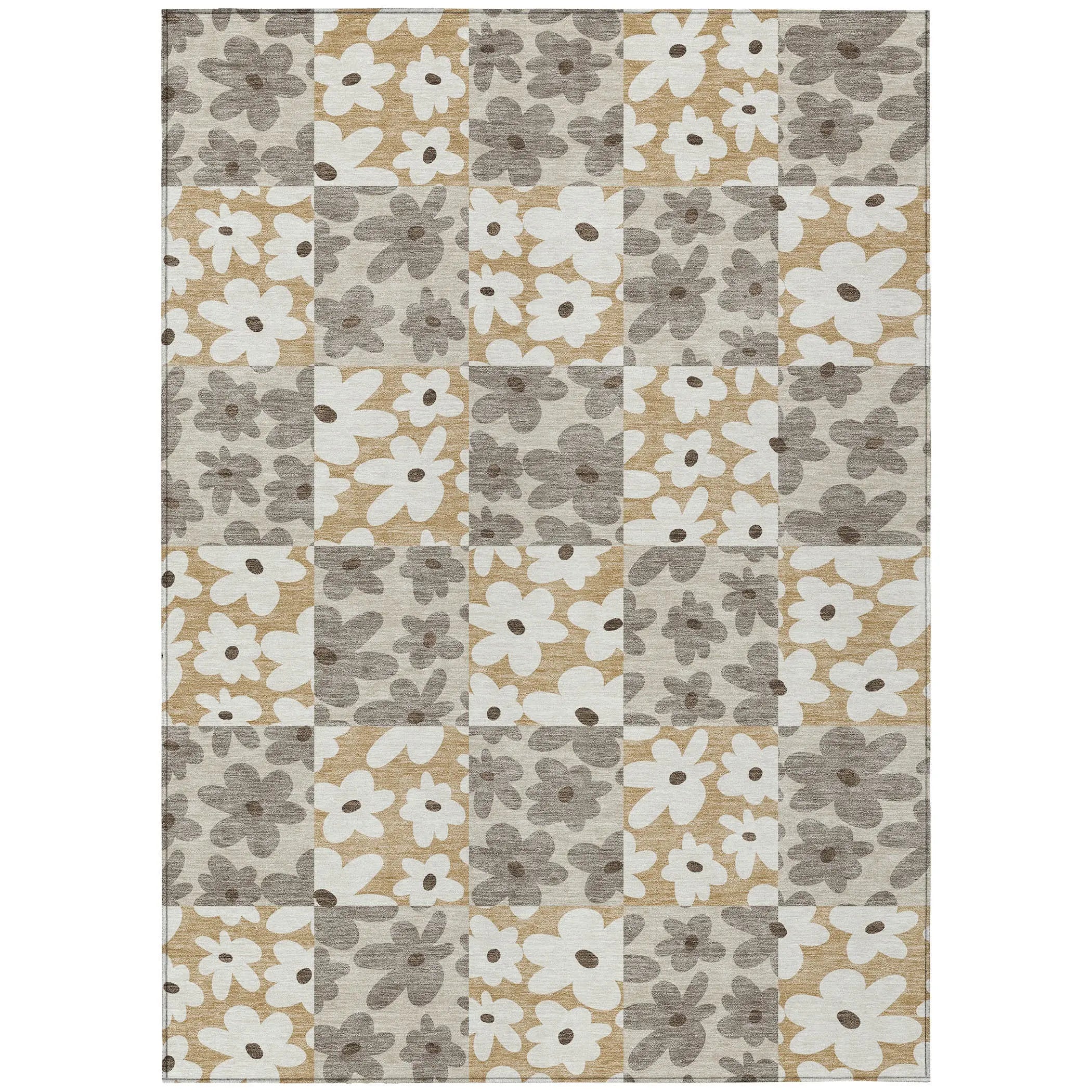 8' X 10' Beige And Ivory Floral Washable Indoor Outdoor Area Rug Homeroots Outdoor