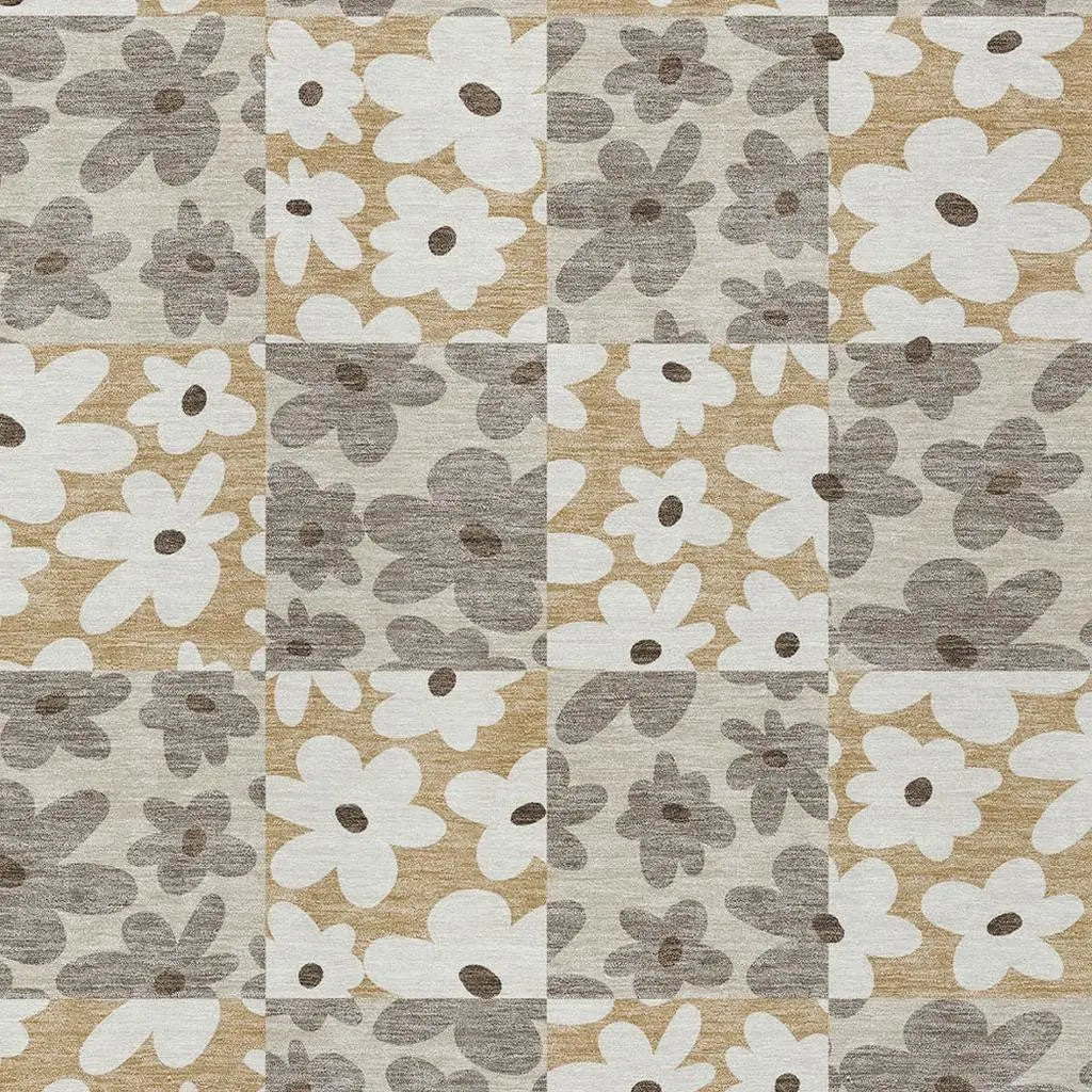 8' X 10' Beige And Ivory Floral Washable Indoor Outdoor Area Rug Homeroots Outdoor