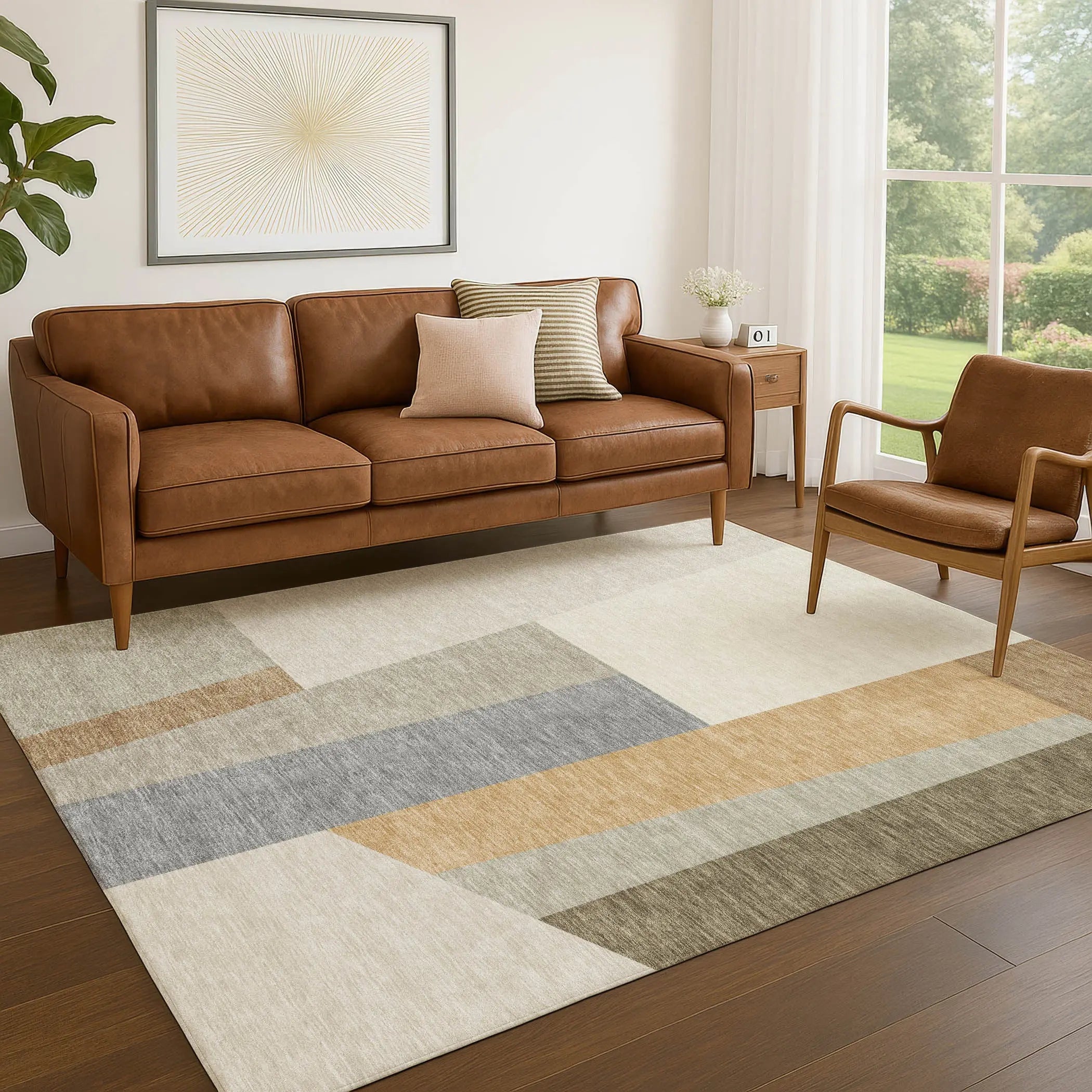 8' X 10' Beige And Ivory Geometric Washable Indoor Outdoor Area Rug Homeroots Outdoor