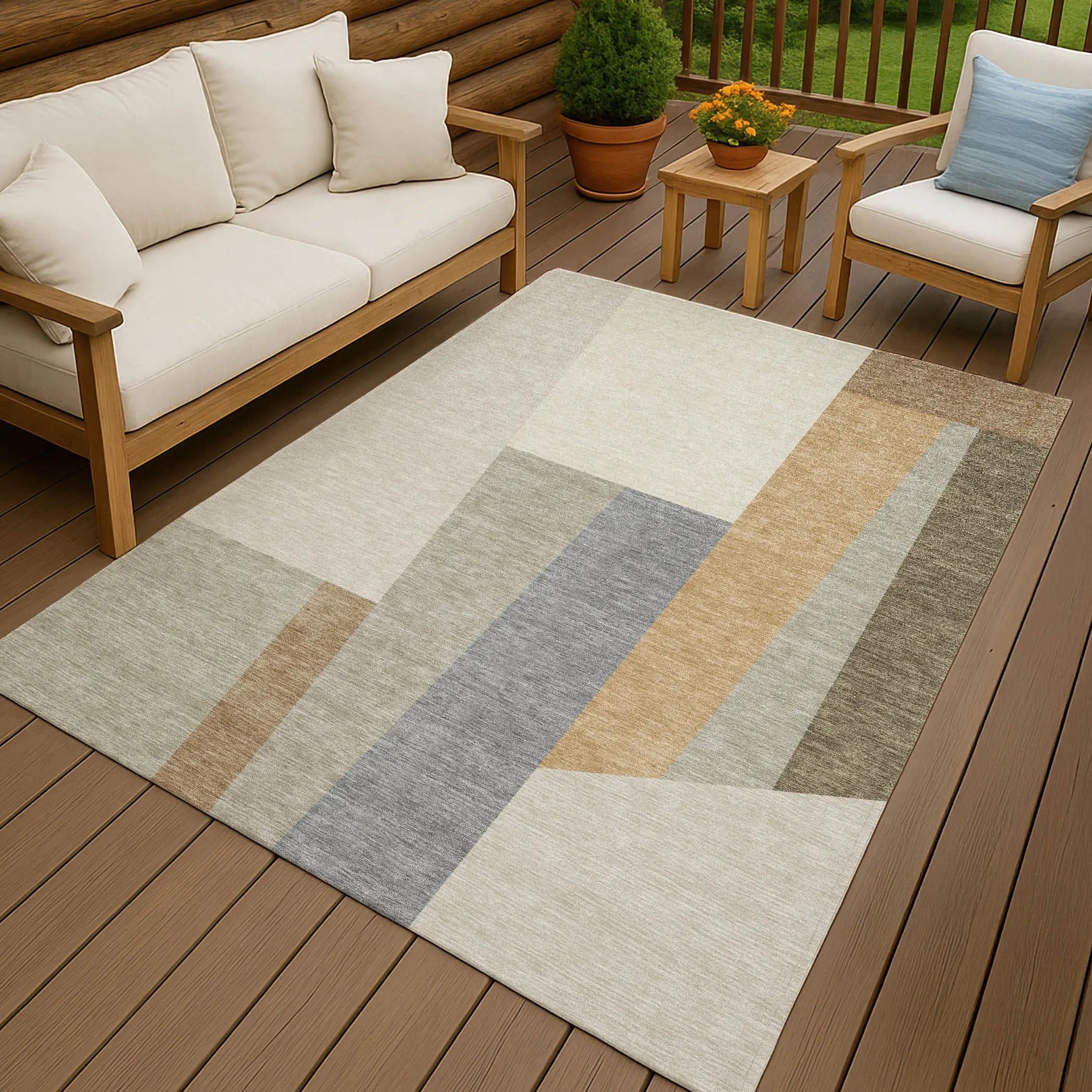 8' X 10' Beige And Ivory Geometric Washable Indoor Outdoor Area Rug Homeroots Outdoor