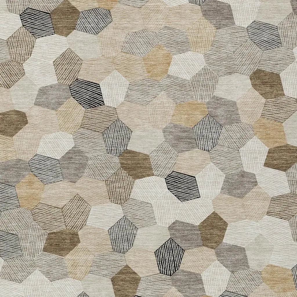 8' X 10' Beige And Ivory Geometric Washable Indoor Outdoor Area Rug Homeroots Outdoor