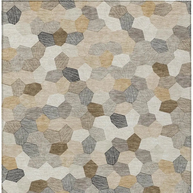 8' X 10' Beige And Ivory Geometric Washable Indoor Outdoor Area Rug Homeroots Outdoor