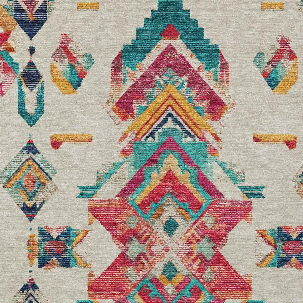 8' X 10' Beige And Ivory Tribal Washable Indoor Outdoor Area Rug Homeroots Outdoor