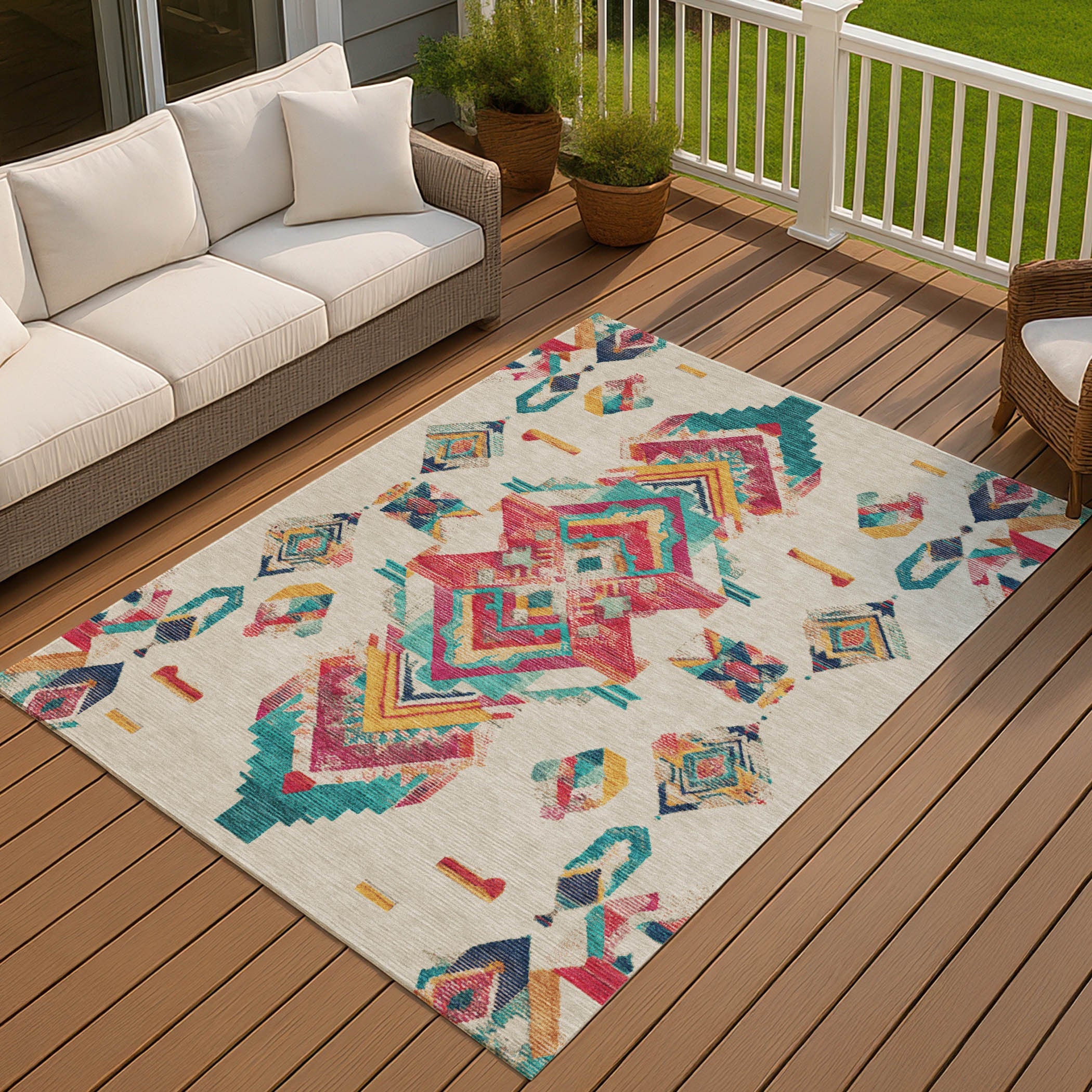 8' X 10' Beige And Ivory Tribal Washable Indoor Outdoor Area Rug Homeroots Outdoor