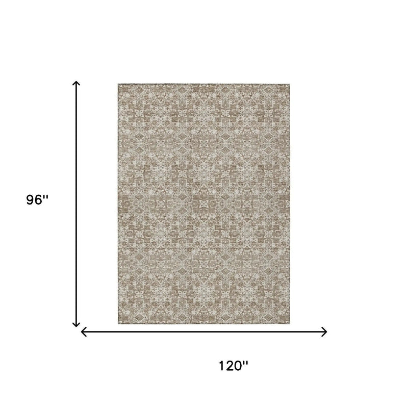 8' X 10' Beige And Khaki Oriental Washable Indoor Outdoor Area Rug Homeroots Outdoor