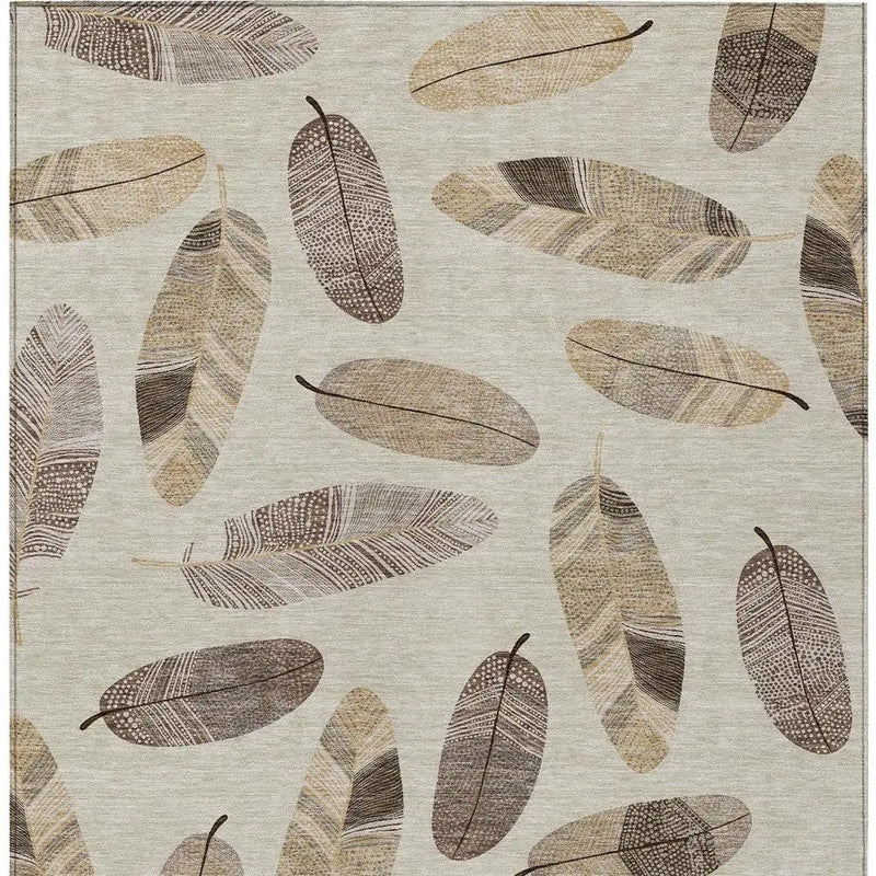 8' X 10' Beige And Sky Blue Botanical Leaves Washable Indoor Outdoor Area Rug Homeroots Outdoor
