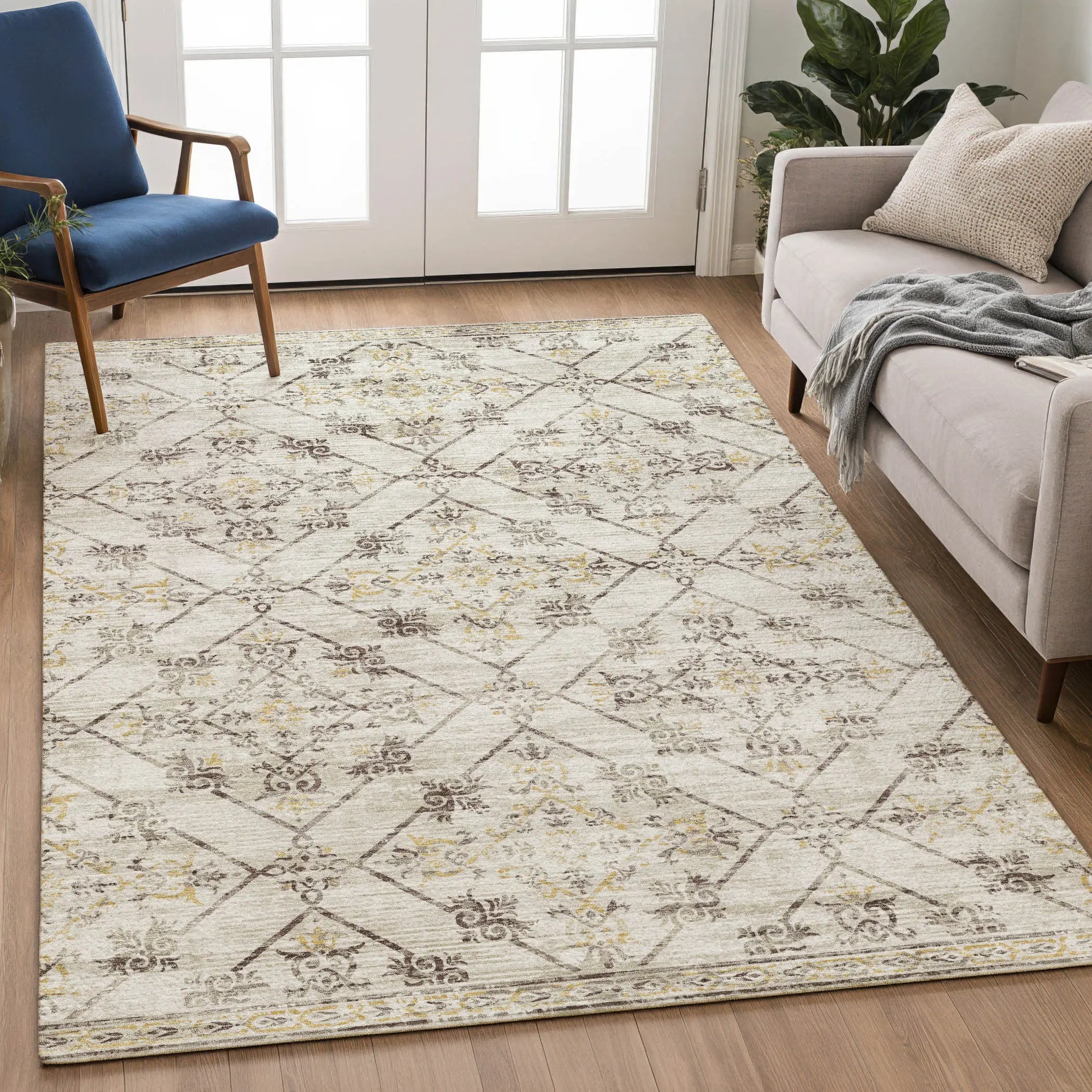 8' X 10' Beige And Sky Blue Geometric Washable Indoor Outdoor Area Rug Homeroots Outdoor