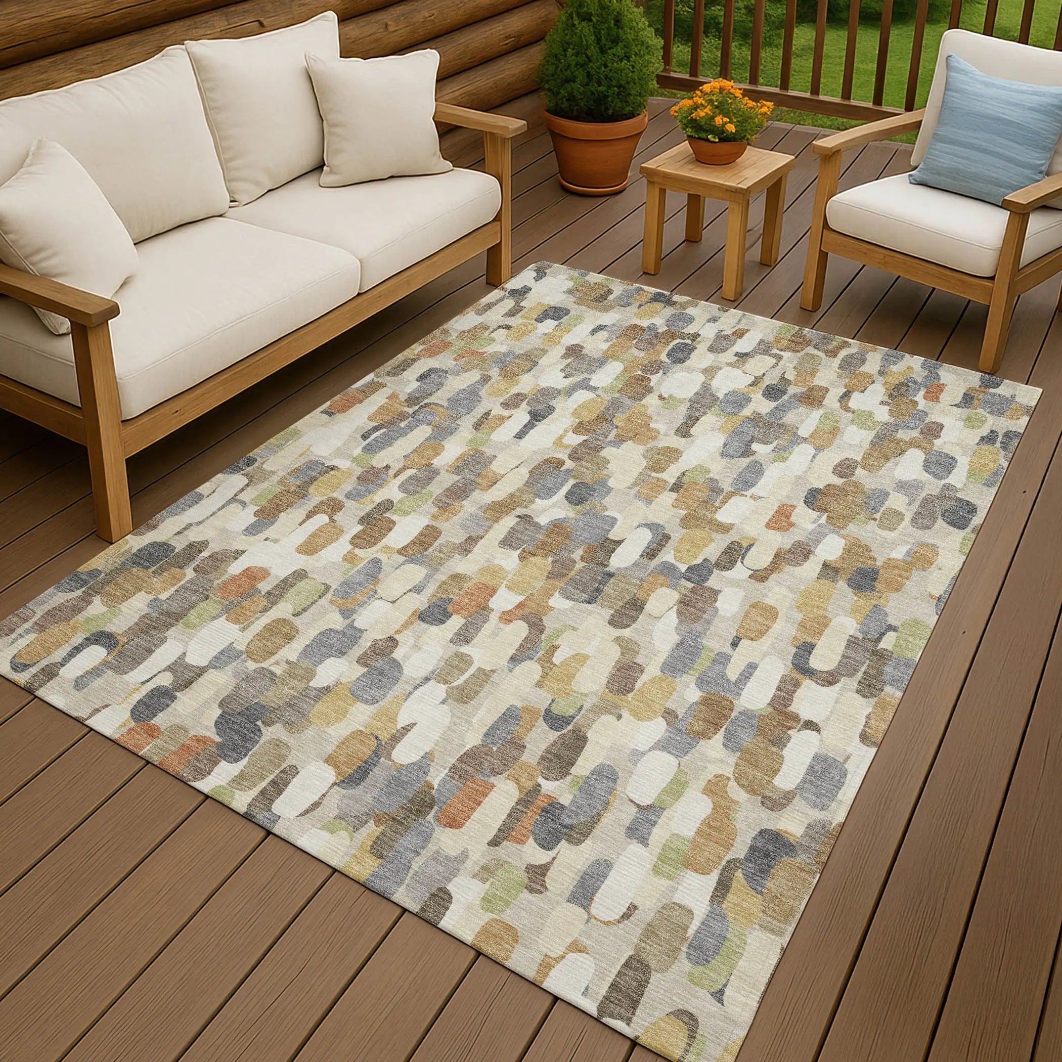 8' X 10' Beige And Taupe Abstract Washable Indoor Outdoor Area Rug Homeroots Outdoor