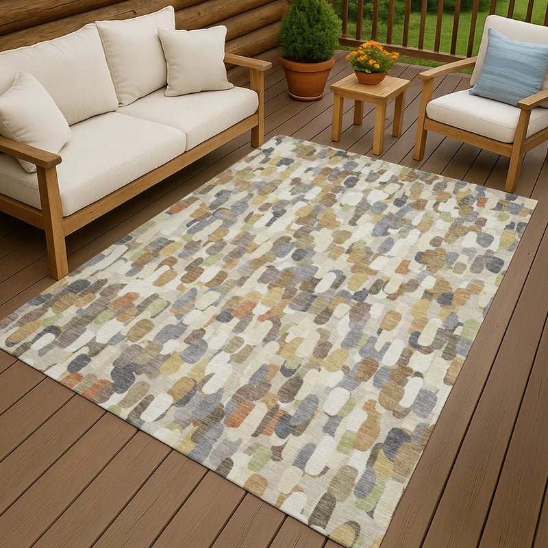 8' X 10' Beige And Taupe Abstract Washable Indoor Outdoor Area Rug Homeroots Outdoor