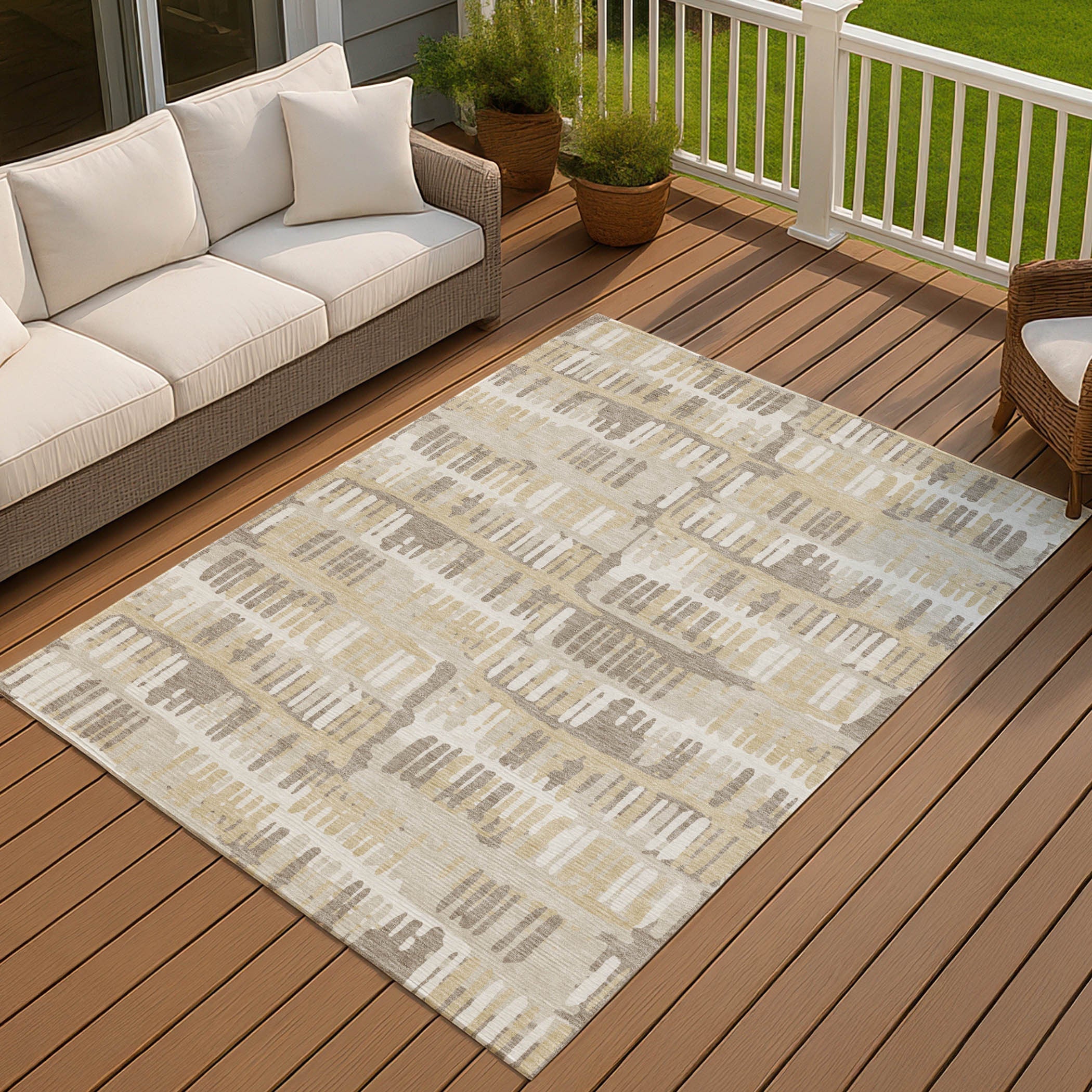8' X 10' Beige And Taupe Abstract Washable Indoor Outdoor Area Rug Homeroots Outdoor