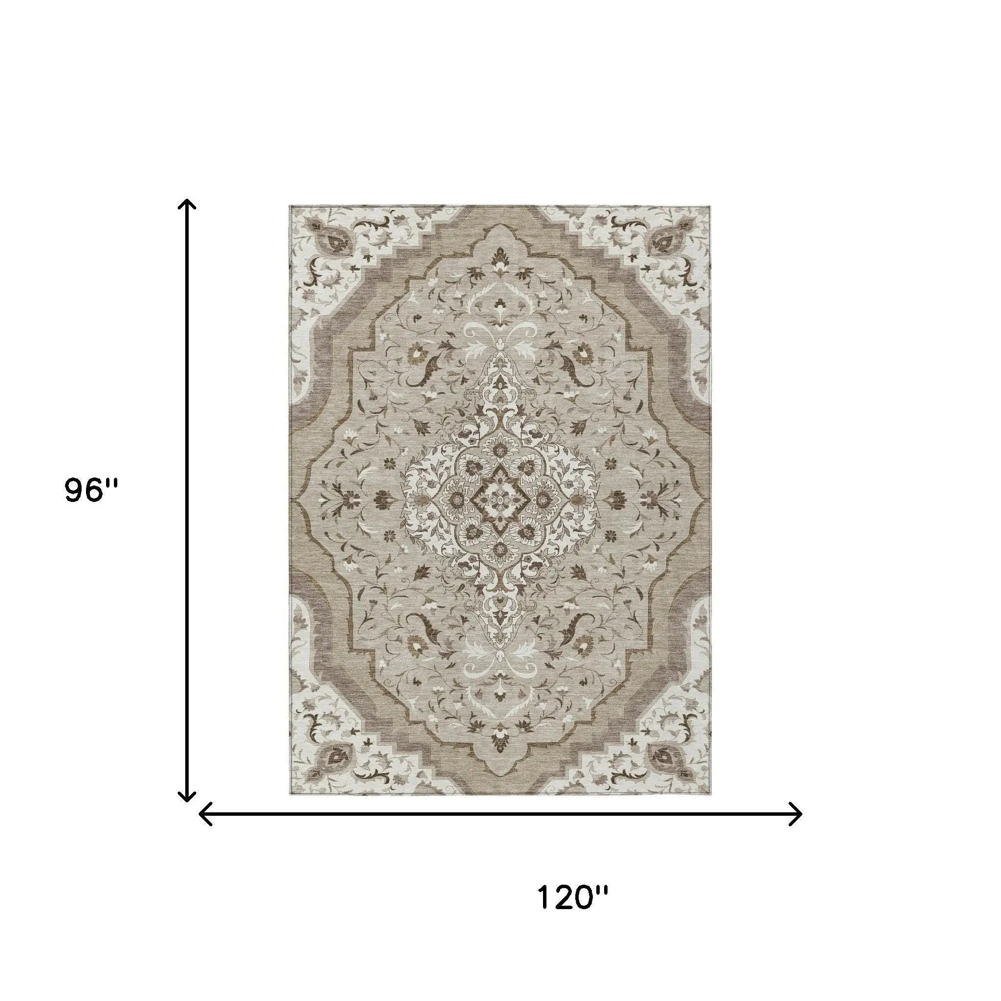 8' X 10' Beige And Taupe Medallion Washable Indoor Outdoor Area Rug Homeroots Outdoor