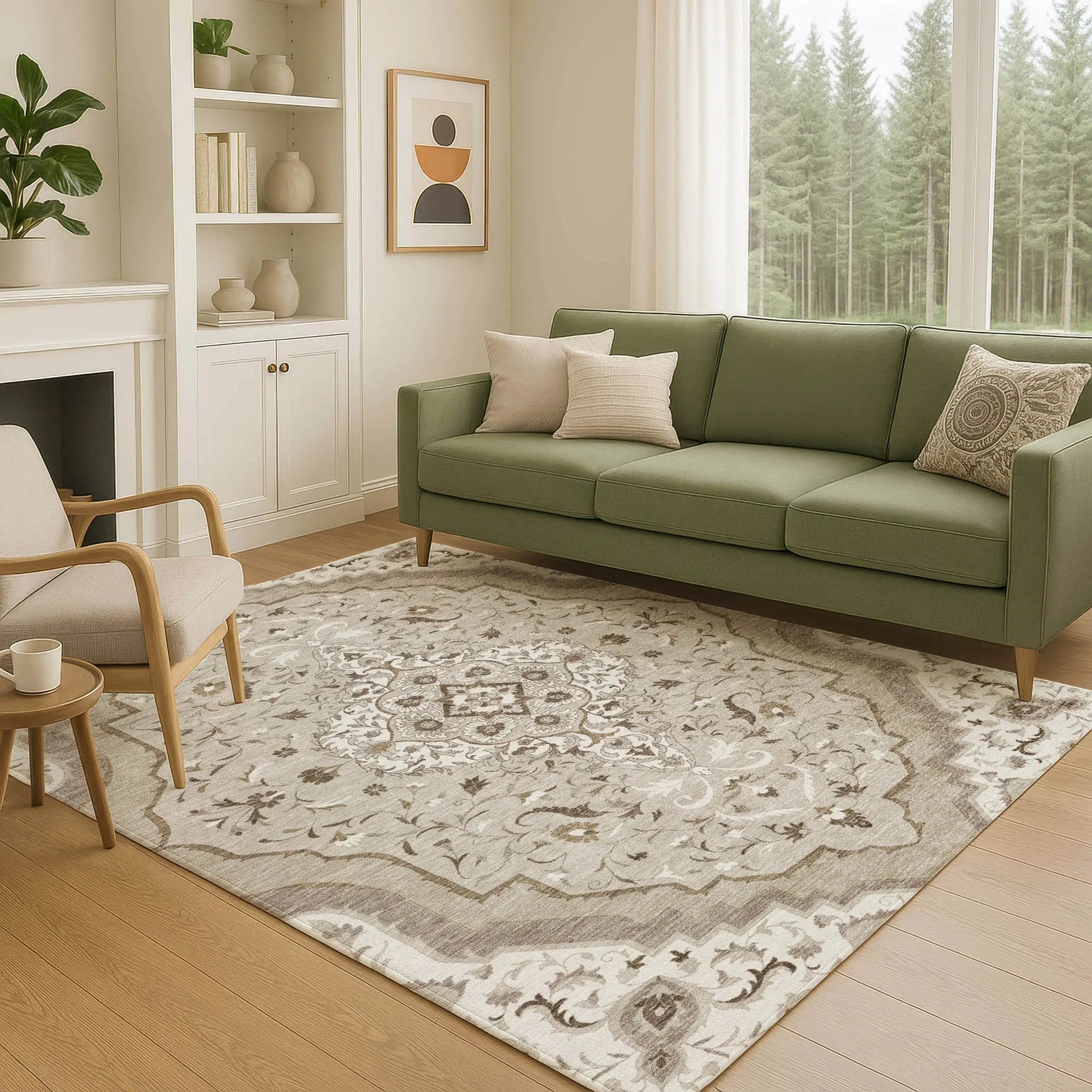 8' X 10' Beige And Taupe Medallion Washable Indoor Outdoor Area Rug Homeroots Outdoor