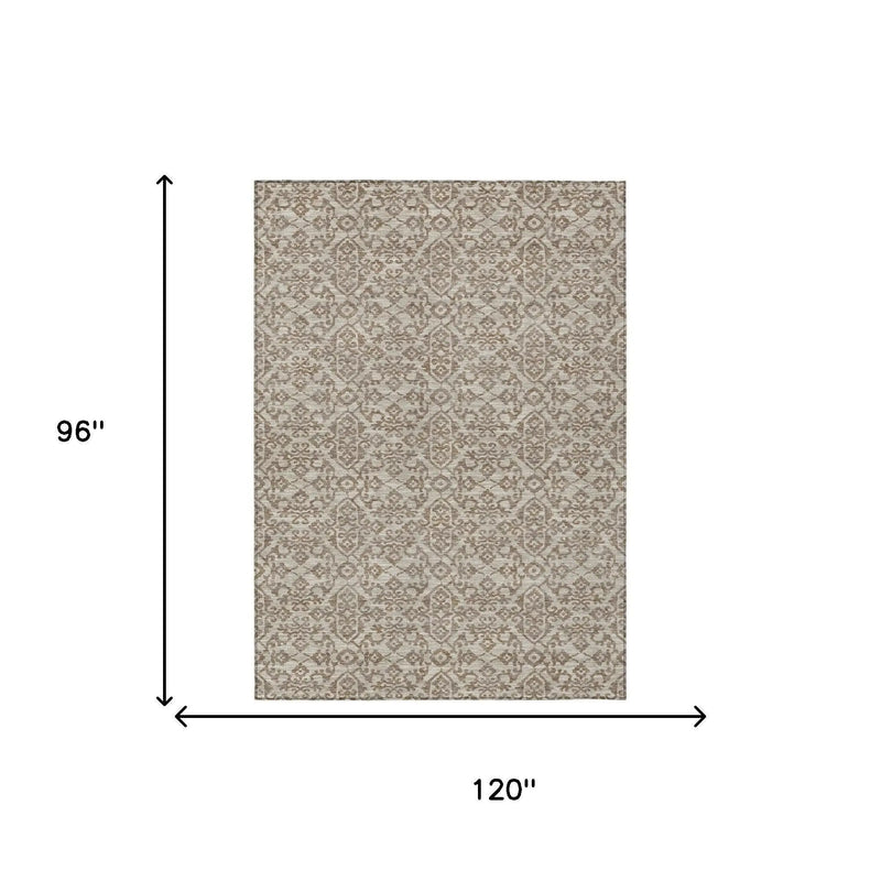 8' X 10' Beige And Taupe Oriental Washable Indoor Outdoor Area Rug Homeroots Outdoor