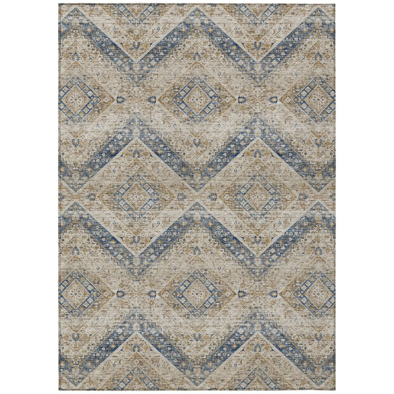 8' X 10' Beige And Teal Blue Tribal Washable Indoor Outdoor Area Rug Homeroots Outdoor
